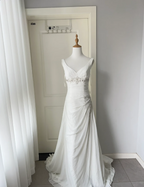 Elegant White Deep V-Neck Beaded Chiffon Prom Dresses Evening Dresses
