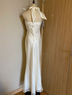 Elegant White Mermaid Halter Neck Satin Long Prom Dresses Evening Dresses