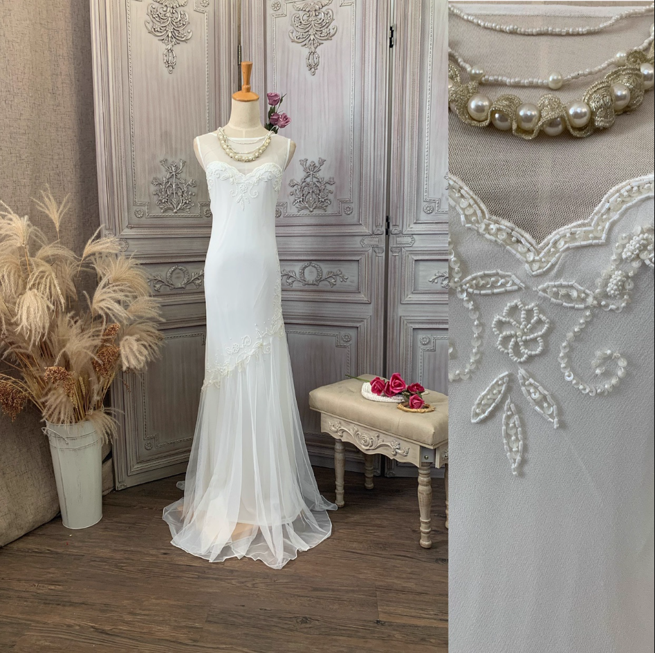 Elegant White Mermaid Sleeveless Beaded Chiffon Long Prom Dresses Evening Dresses