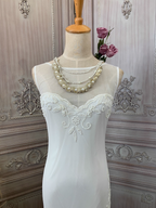 Elegant White Mermaid Sleeveless Beaded Chiffon Long Prom Dresses Evening Dresses