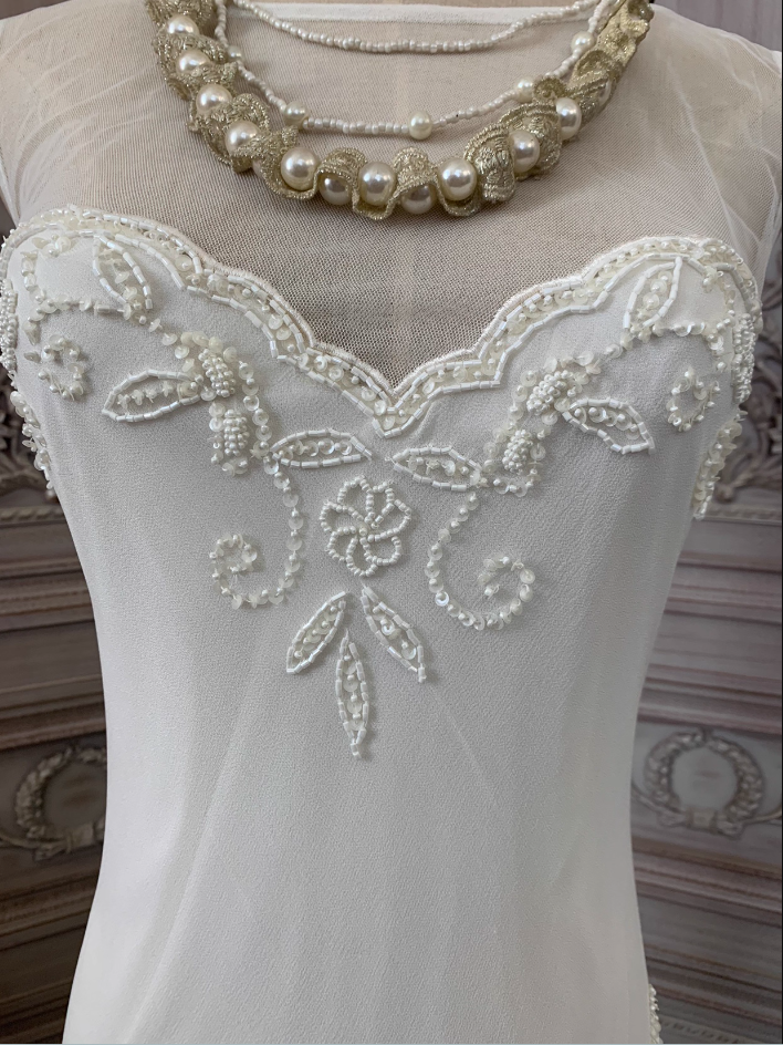 Elegant White Mermaid Sleeveless Beaded Chiffon Long Prom Dresses Evening Dresses