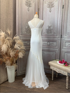 Elegant White Mermaid Sleeveless Beaded Chiffon Long Prom Dresses Evening Dresses