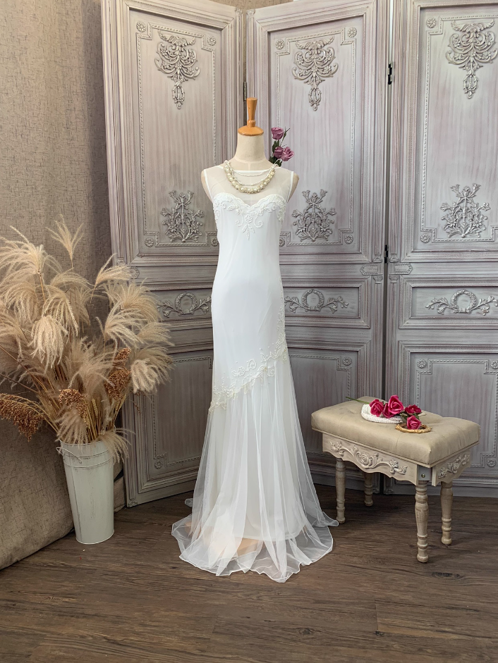 Elegant White Mermaid Sleeveless Beaded Chiffon Long Prom Dresses Evening Dresses