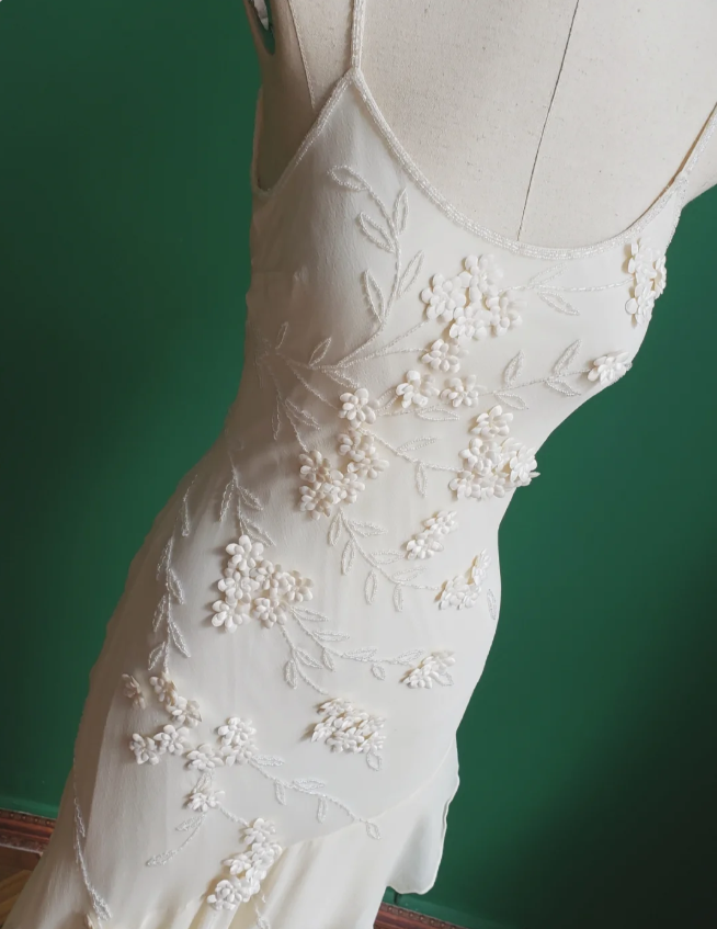 Elegant White Mermaid Spaghetti Strap U-Neck 3D Foral Embroidery Chiffon Prom Dresses Evening Dresses