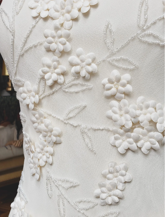 Elegant White Mermaid Spaghetti Strap U-Neck 3D Foral Embroidery Chiffon Prom Dresses Evening Dresses