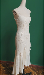 Elegant White Mermaid Spaghetti Strap U-Neck 3D Foral Embroidery Chiffon Prom Dresses Evening Dresses