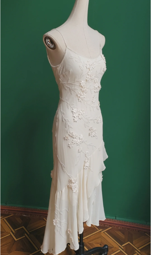 Elegant White Mermaid Spaghetti Strap U-Neck 3D Foral Embroidery Chiffon Prom Dresses Evening Dresses