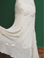Elegant White Mermaid Spaghetti Strap U-Neck 3D Foral Embroidery Chiffon Prom Dresses Evening Dresses