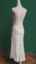 Elegant White Mermaid Spaghetti Strap U-Neck 3D Foral Embroidery Chiffon Prom Dresses Evening Dresses