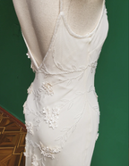 Elegant White Mermaid Spaghetti Strap U-Neck 3D Foral Embroidery Chiffon Prom Dresses Evening Dresses