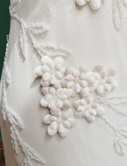 Elegant White Mermaid Spaghetti Strap U-Neck 3D Foral Embroidery Chiffon Prom Dresses Evening Dresses