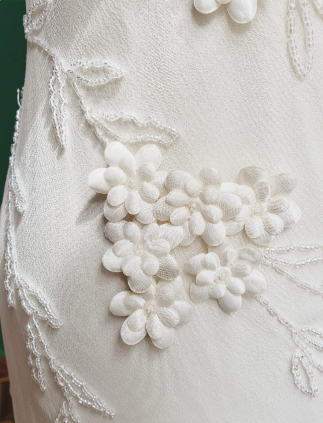 Elegant White Mermaid Spaghetti Strap U-Neck 3D Foral Embroidery Chiffon Prom Dresses Evening Dresses