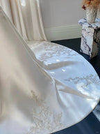 Elegant White Mermaid Strapless Beaded Satin Wedding Dresses With Train
