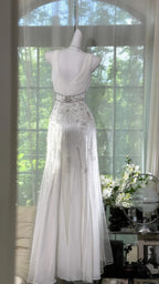 Elegant White Mermaid Strapless V-Neck Beaded Chiffon Long Prom Dresses Evening Dresses