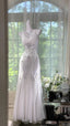 Elegant White Mermaid Strapless V-Neck Beaded Chiffon Long Prom Dresses Evening Dresses