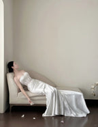 Elegant White Mermaid Sweetheart Neckline Lace Satin Long Wedding Dresses