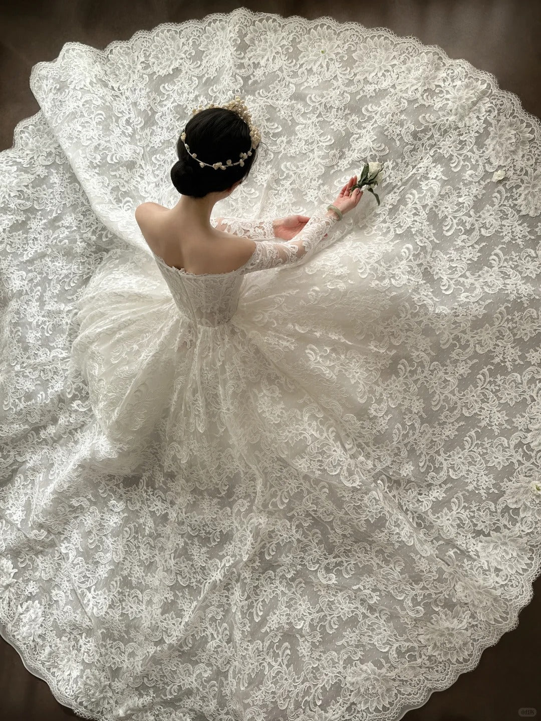 Elegant White Off-Shoulder Lace Mesh Ball Gown Wedding Dresses Main image