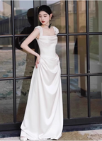Elegant White Off-The-Shoulder Satin Long Prom Dresses Evening Dresses Wedding Dresses