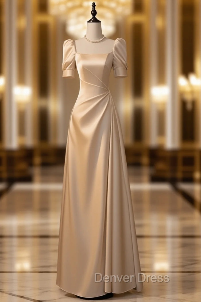 Elegant White Satin A-line Wedding Party Dresses Long Prom Dresses Evening Gown Main image