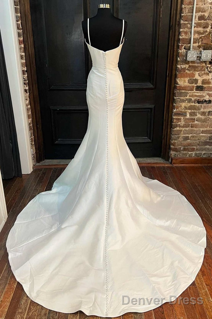 Elegant White Split Neck Trumpet Long Wedding Dress Sexy Secondary image