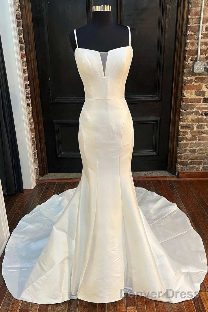 Elegant White Split Neck Trumpet Long Wedding Dress Sexy Main image
