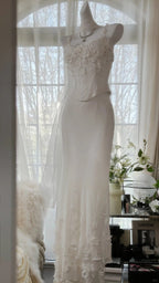 Elegant White Strap Herringbone Beaded Chiffon Evening Gown Prom Dresses