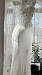 Elegant White Strap Herringbone Beaded Chiffon Evening Gown Prom Dresses