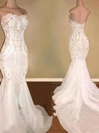 Elegant White V-Neck Mermaid Lace Wedding Dresses