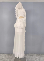 Elegant White V-Neck Ruffled Chiffon Long Prom Dresses Evening Dresses