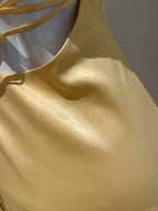 Elegant Yellow Irregular Halter Neck Satin Short Front Long Back Prom Dresses