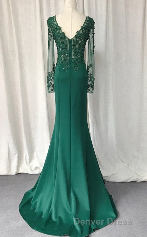 V-Neck Lace Top Mermaid Long Prom Dresses