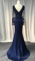 V-Neck Lace Top Mermaid Long Prom Dresses