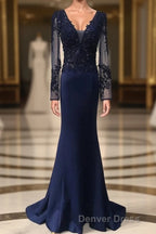 V-Neck Lace Top Mermaid Long Prom Dresses