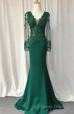 V-Neck Lace Top Mermaid Long Prom Dresses