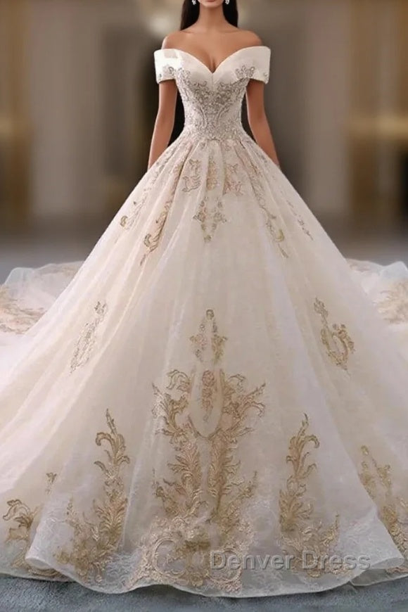 Embroidered Off-The-Shoulder Wedding Dresses Main image