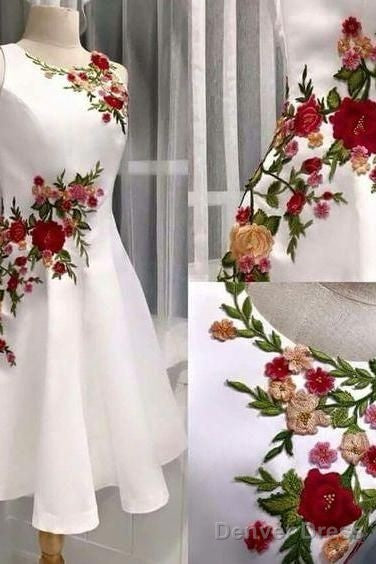 Embroidery ,Flowered,A-Line, Homecoming Dress, Short Prom Dress,Prom Dresses