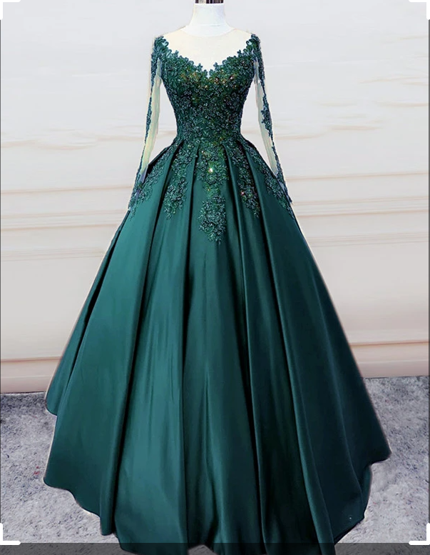 Emerald Green Long Sleeve Quinceanera Dress Ball Gowns Plus Size 15 Junior Prom Dresses Main image