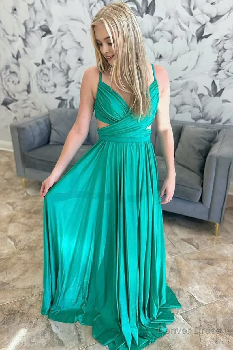 Emerald Green Pleated A-Line Formal Dress