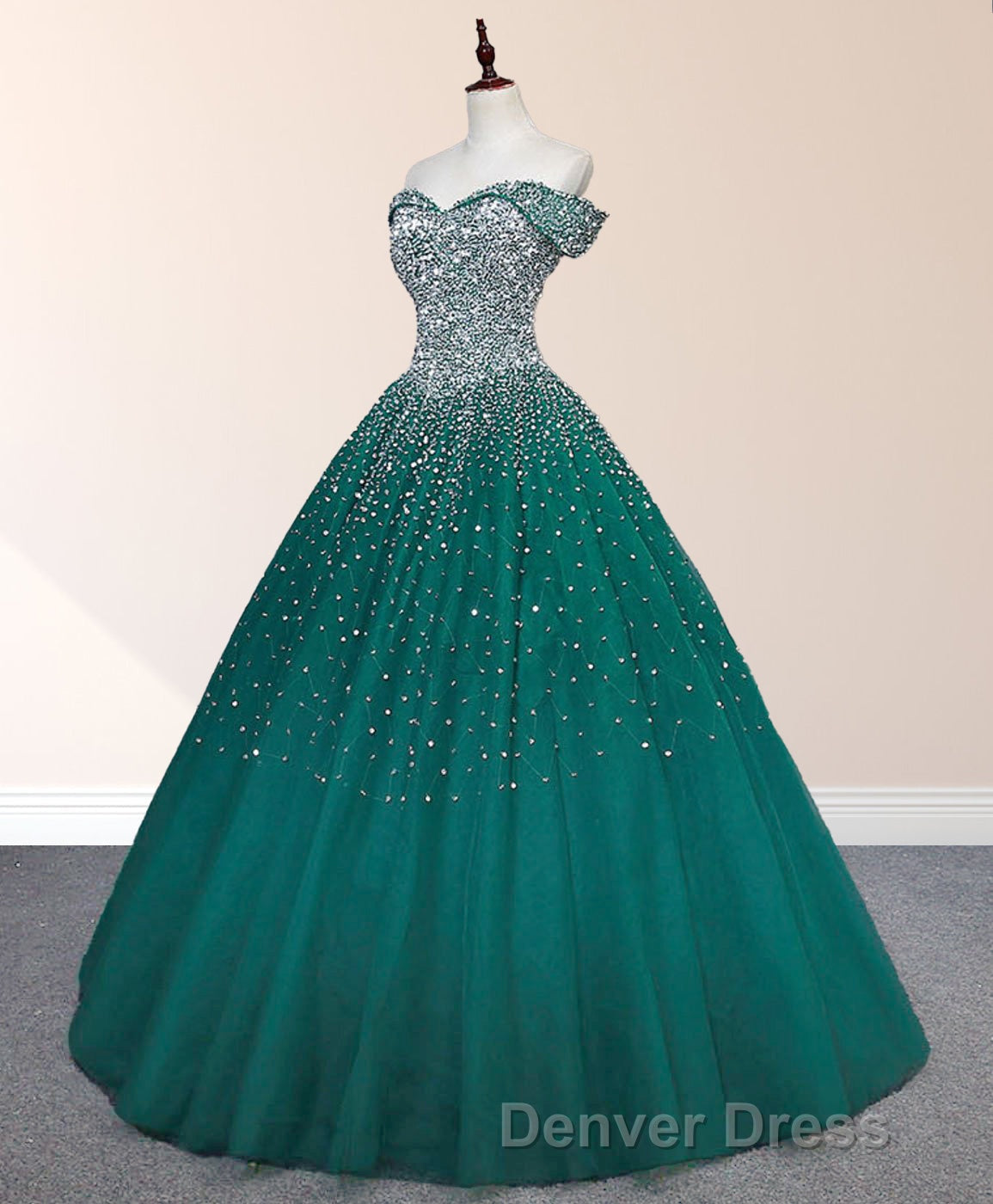 Emerald Green Sequin Prom Dress Beaded Quinceanera Dresses Secondary image