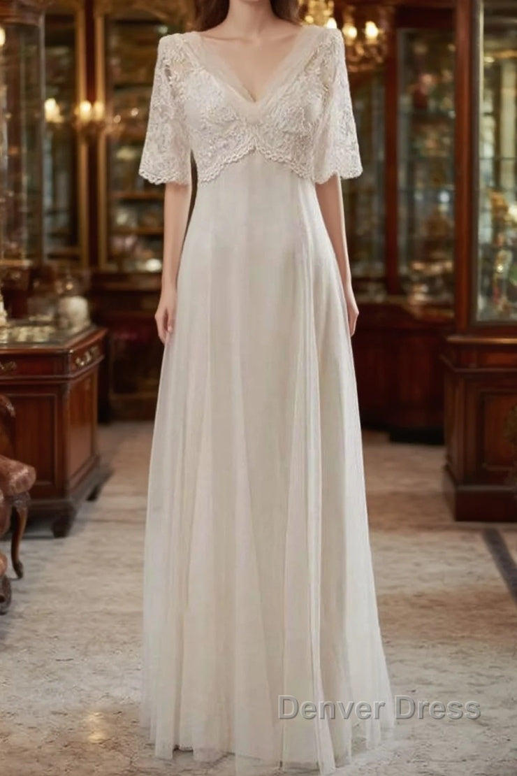 Empire Waist V-neck Tulle A-line Wedding Dresses Main image