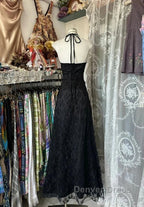 Enchanted Black A-Line  Ball Gown Chiffon&Tulle Princess Halter  Open Back Design For Galas & Formal Events