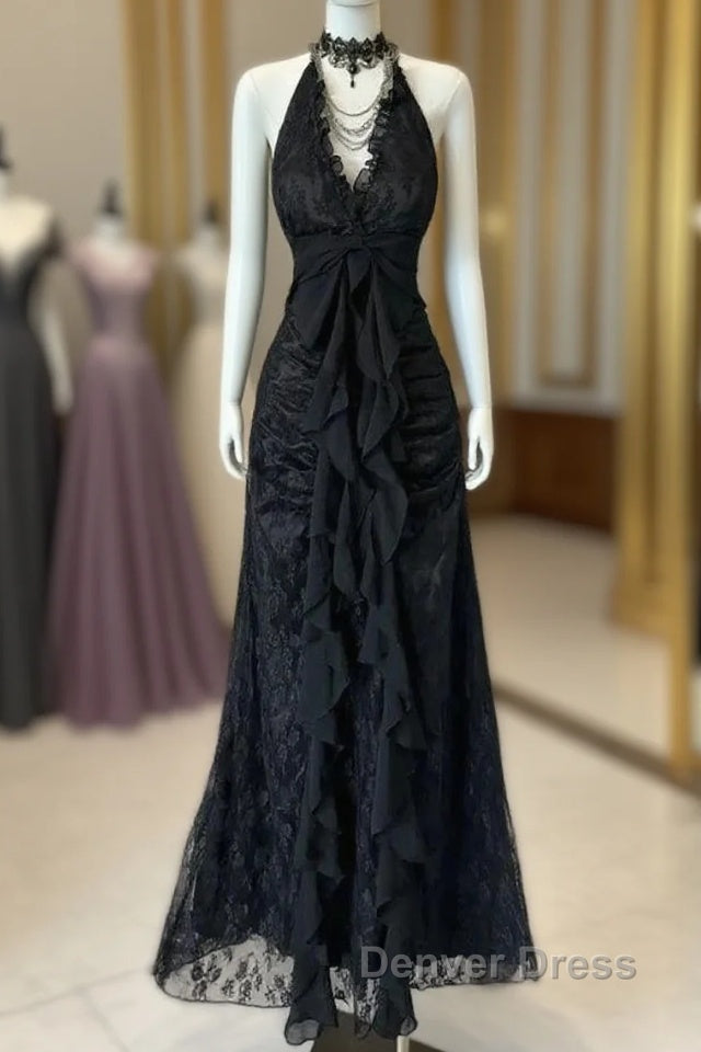 Enchanted Black A Line Ball Gowns Chiffon&Tulle Princess Halter Open Back Design For Galas & Prom Events