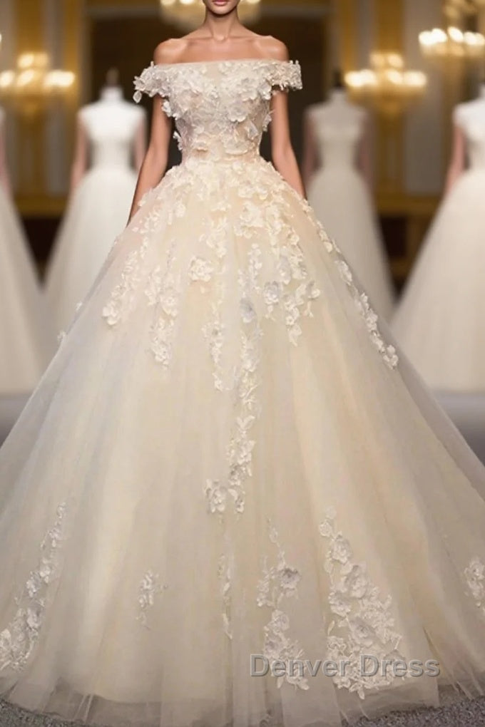 Engagement Vintage Formal Wedding Dresses Ball Gown Off Shoulder Cap Sleeve Cathedral Train Lace Bridal Gowns With Pearls Appliques Main image