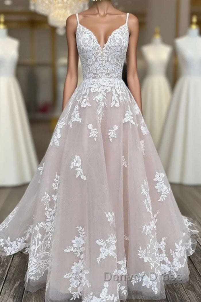 Engagement Wedding Dress In Color Prom Wedding Dresses Court Train A Line Spaghetti Strap Sweetheart Lace With Buttons Appliques Main image