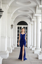 Engerla Royal Blue Sequins Mermaid Evening Dress Sweet Neck Formal Prom Gowns Wedding Bridesmaid Dress