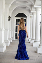 Royal Blue Sequins Mermaid Sweet Neck Prom Dresses