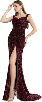 Royal Blue Sequins Mermaid Sweet Neck Prom Dresses