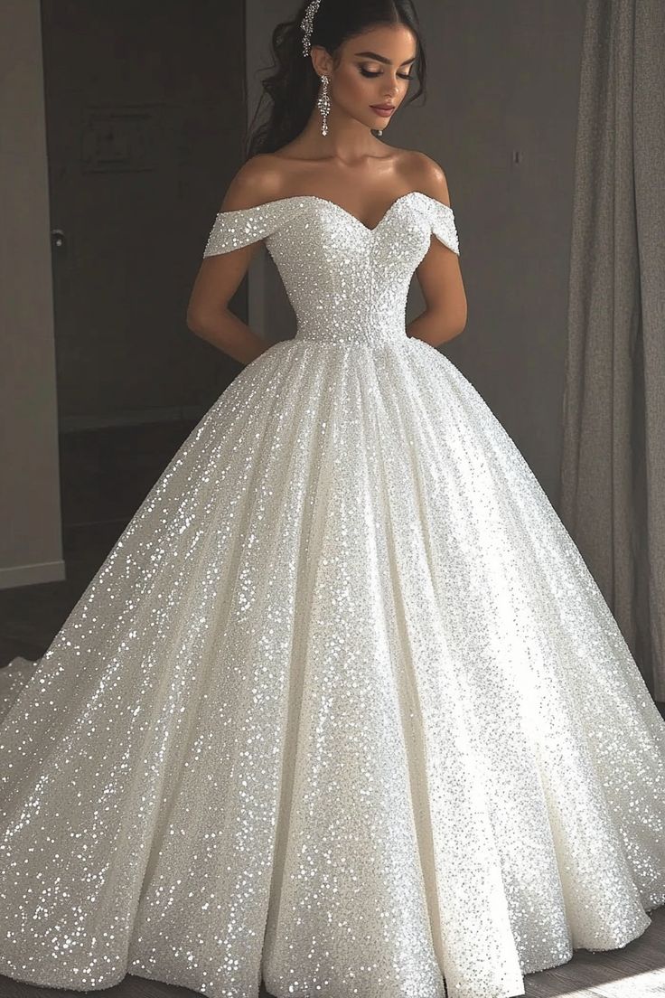 Ethereal Wedding Dress Ball Gowns Off The Shoulder Sequin White Wedding Dresses Bridal Gown Main image