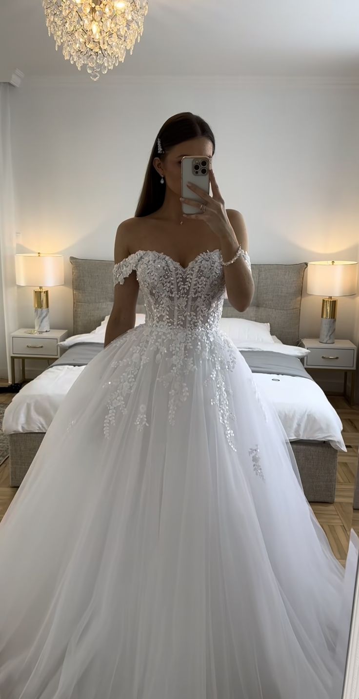 Ethereal Wedding Dress Ball Gowns Off The Shoulder Tulle White Wedding Dresses Bridal Gown Secondary image