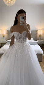 Ethereal Wedding Dress Ball Gowns Off The Shoulder Tulle White Wedding Dresses Bridal Gown